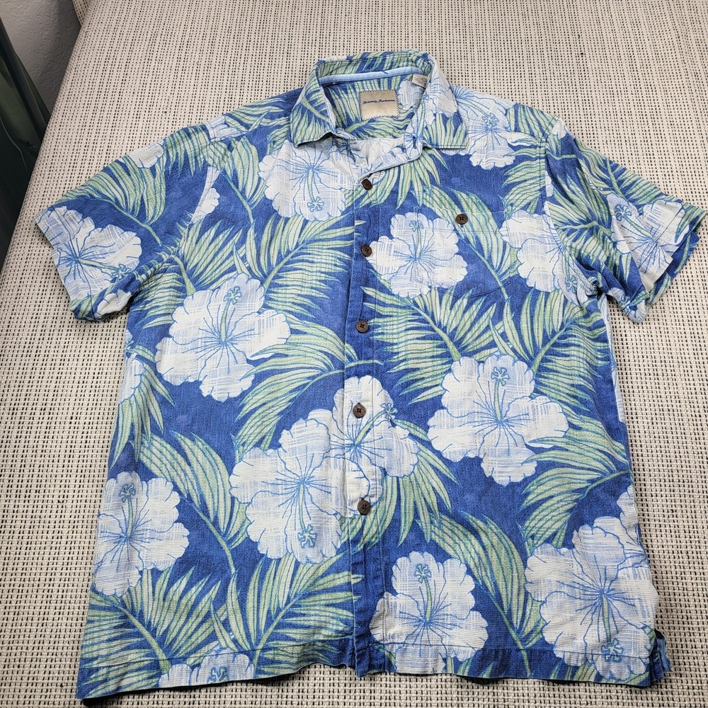 Tommy‎ Bahama Shirt Mens Large Floral Short Sleeve Silk Hawaiian Button Front